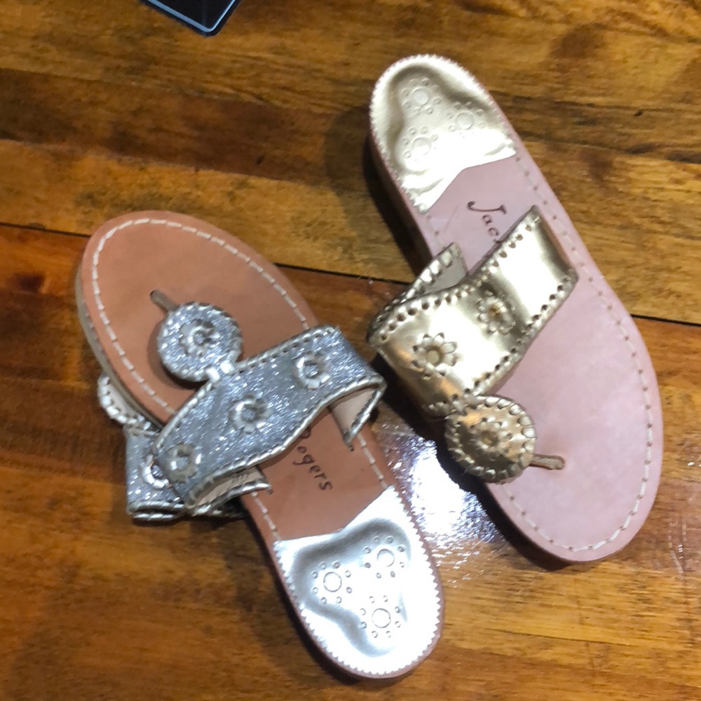 Jack Rodgers sandals.   1 Silver pair Size 7         I Gold pair Size 6
